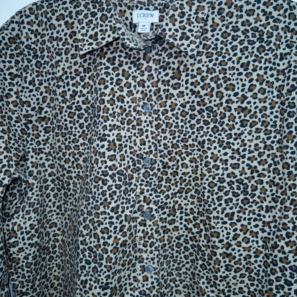 New J. Crew Cashew Rustic Canoe Leopard Modern Button-Up Shirt Medium‎